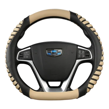 Forma de D Cobertura de Volante de Couro + Gelo Seda para Geely Atlas Emgrand EC7 Coolray VW Golf 7 Hyundai Santa fe-2020