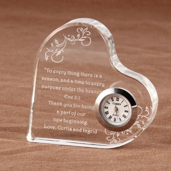 Frete grátis 1 pc de corte excelente coração de cristal de relógio personalizado gravura para Impressão de Fotos do Aniversário de casamento, a Favor de presentes