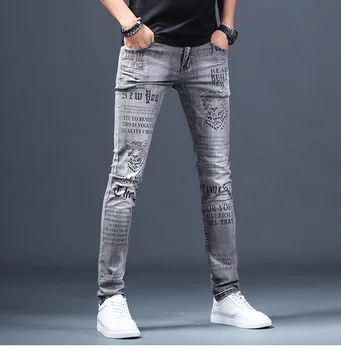 Frete grátis Novos homens do sexo masculino calças jeans marca Europeia homens verão a impressão de personalidade fashion slim trecho calças calças