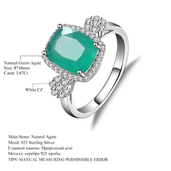 GEM de BALLET Verde Natural Ágata pedra preciosa Anéis de Prata 925 Clássico Anéis de Casamento Multa de Moda de Pedra de Jóias Para as Mulheres