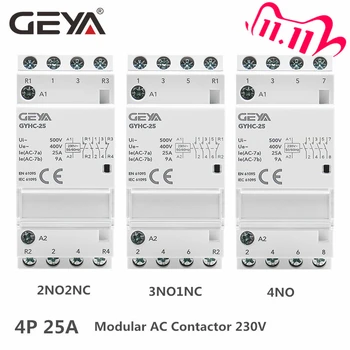 GEYA Trilho Din Automático Modular Família Contator AC230V 4P 25A 4NO 2NO2NC 3NO1NC 50/60Hz