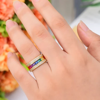 GODKI Negrito Pilhas Anel de Luxo Onda do arco-íris CZ zircônia Cúbica CZ Anel para as Mulheres de Noiva Engajamento de Casamento, Anéis de Dedo de Dubai