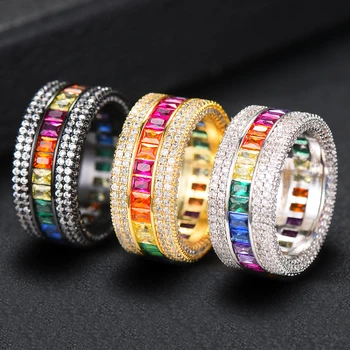 GODKI Negrito Pilhas Anel de Luxo Onda do arco-íris CZ zircônia Cúbica CZ Anel para as Mulheres de Noiva Engajamento de Casamento, Anéis de Dedo de Dubai