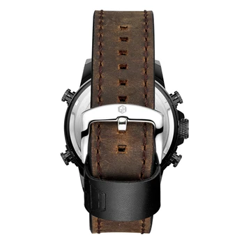 GOLDENHOUR Homens Relógio de alto Luxo da Marca Homens do Esporte Militar de Relógios de Couro de Quartzo relógio de Pulso Impermeável LED Digital, Masculino Relógio