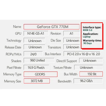 GTX770M GTX 770M 3 gb de memória GDDR5 N14E-GS-A1 Placa de Vídeo Com X-Suporte Para Clevo P151SM1 P170SM P150SM Portátil de Teste de Bem