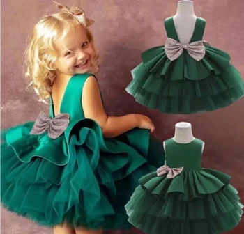 GY 2021 Sequin Newborm Menina de Vestido de Festa Puffy Bola Vestido Lindo de Aniversário Tutu Vestido de Rendas Vestidos da Menina de Flor Vermelho Verde Azul