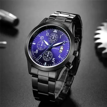 Genebra Relógios de Homens de Luxo Homens Relógios de Aço Inoxidável Preta Face Azul Quartzo Relógio Homens Relógios Desportivos reloj hombre horloge heren