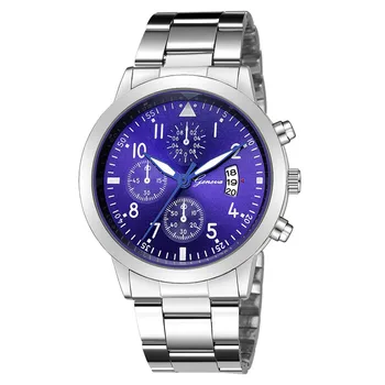 Genebra Relógios de Homens de Luxo Homens Relógios de Aço Inoxidável Preta Face Azul Quartzo Relógio Homens Relógios Desportivos reloj hombre horloge heren