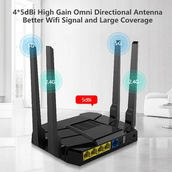 Gigabit 2,4 G/5G WAN & Portas LAN 4*5dBiExternal Antenas AC1200 sem Fio 5g Roteador 802.11 AC 1200Mbps Dual Band WiFi Router 5 G