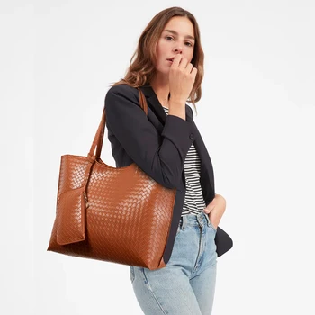 Grande Capacidade Mulheres Sacola de Senhoras, Sacos de Ombro Compras Vintage Bolsa de Viagem 2 Conjuntos Compostos Dosadores com Bolsa