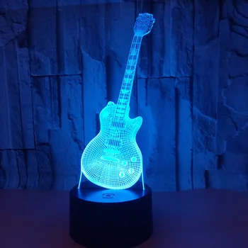 Guitarra Led 3d Nightlight 7 Toque de Controle Remoto 3d Lâmpada Visual Presente Criativo da Noite do Diodo emissor de Luz do Novelty de Led Usb 3d Luminárias
