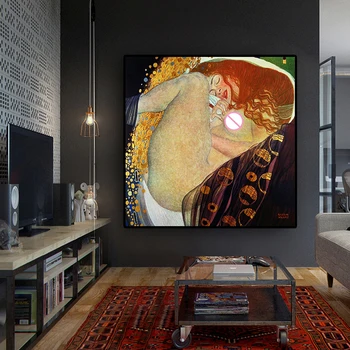Gustav Klimt Danae Reprodução de Pintura a Óleo sobre Tela de Arte Escandinava Cartazes e Estampas Cuadro Parede a Imagem para a Sala de