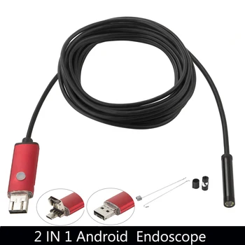 HD 7mm 2m Endoscópio Android Lente da Câmera Snake Tubo de Câmera de Inspeção do Carro Endoscópio USB Flexível Câmara IP67 Impermeável