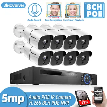 HD 8CH 5MP POE Sistema de Câmera de Segurança Face Registro NVR Exterior Impermeável da Câmera do IP de gravação de Áudio de Home Kit de Vigilância de Vídeo