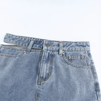 HEYounGIRL Irregular Cortar Cintura Alta, Saias Das Mulheres Casual Jeans Azul Mini Saias De Senhoras Moda Coreana Jeans Saia Curta
