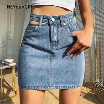 HEYounGIRL Irregular Cortar Cintura Alta, Saias Das Mulheres Casual Jeans Azul Mini Saias De Senhoras Moda Coreana Jeans Saia Curta