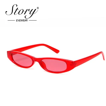HISTÓRIA Vintage Retângulo Óculos de sol das Mulheres de Olhos de Gato Designer Senhoras Pequeno Quadro Preto Vermelho Óculos de Sol de Marca Retro Magrinho de Óculos