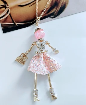HOCOLE Menina Boneca Colar Para Mulheres cor-de-Rosa Vestido de Liga de Design de Strass, Pingentes Colares bijuterias Acessórios do Presente