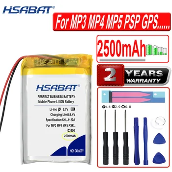 HSABAT 2500mAh 103450 Lipo de Polímero de Lítio Recarregável da Bateria para navegador GPS, MP5 GPS Bluetooth alto-Falante fone de ouvido e-book