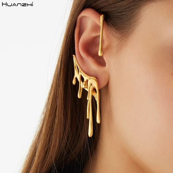 HUANZHI 2020 Novo Metal Dourado Gota de Cera Irregular da Lava do Metal Ear Cuff Earrings Sem Piercing Punk para as Mulheres Presentes de Jóias