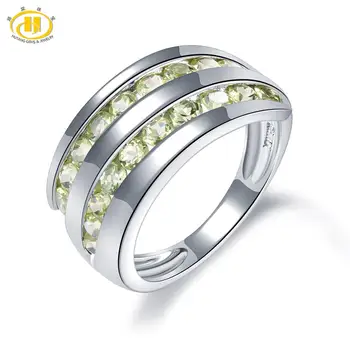 HUTANG Anel de Prata 925 para Mulheres 2.48 ct Natural de Pedra Verde Peridoto Anéis de Casamento Fina Elegante Jóia de pedra preciosa para o Natal