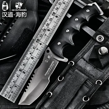 HX exterior dureza alta tático faca multi ferramenta de superfície de titânio banhado Fixo negra Faca Camping Ferramenta de sobrevivência, caça knive