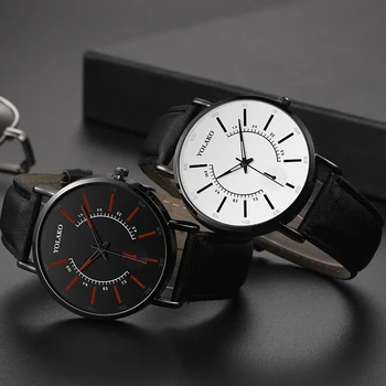 High-end da Marca masculina de Couro Rodada do Relógio de Pulso de Luxo Analógico de Negócios Mens Preto Relógios de Moda Mens Esportes de Quartzo Mens Watch