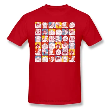 Homens Roupas Cuphead Personagens Animados Mugman Executar e Lutas de Arma de Jogo Camiseta T-Shirt Vermelha Chefes de Moda masculina de Manga Curta