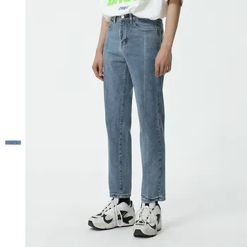 Homens Slim Fit Casual Calça Jeans Reta De Calça Masculina, Japão, Coreia Do Estilo Vintage Denim, Calças De Amantes De Roupas, Calças