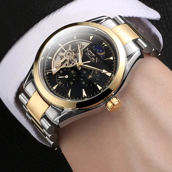 Homens luxo Automático de Relógios as melhores marcas de relógios Mecânicos para Homens Relógio Turbilhão Correia de Aço Impermeável Militar Relógios de pulso