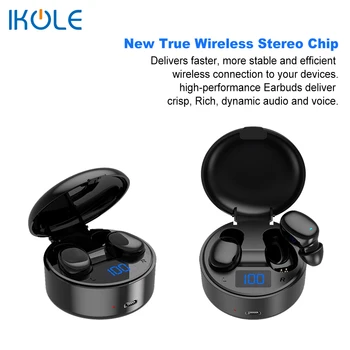 IKOLE TWS Bluetooth 5.0 WirelessEarphones Com Display LCD de Carregamento Cass Estéreo hi-fi de Profunda Bas Esportes Impermeável Fones de ouvido Fones de ouvido