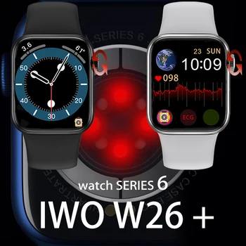 IWO W26+ Novo 1:1 Relógio de 6 Além de 1,75 Polegadas HD Bluetooth 44MM Smart Watch Termômetro Dupla UI, freqüência Cardíaca de Temperatura para IOS Android