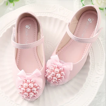 IYEAL Pérolas Meninas de Flor de Casamento Sapatos de Couro 2020 Nova Moda infantil de Dança Sapatos Para Festa de Crianças Escorregar Princesa Sapatos