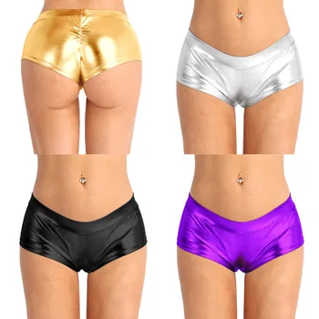 Iiniim Mulheres Adultas Moda Sexy Night Club Shorts Brilhante Falso Couro Cintura Baixa Quente Shorts para Dançar Raves Festas Fantasias