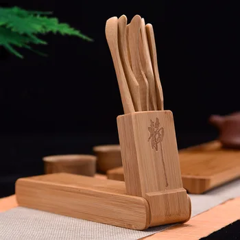 Imagem da Cor de Bambu Dobrável Cerimônia do Chá Seis Cavalheiro Kung Fu Conjunto de Chá Bandeja de Chá