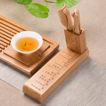 Imagem da Cor de Bambu Dobrável Cerimônia do Chá Seis Cavalheiro Kung Fu Conjunto de Chá Bandeja de Chá