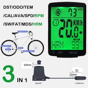 Impermeável, de Moto, de Bicicleta sem Fios do Computador de Bicicleta à prova de chuva Odômetro Sensor de Cadência de 2,8 polegadas LCD de Bicicleta Velocímetro da frequência Cardíaca