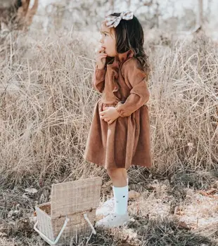 Inverno 2019 meninas de veludo plissado vestido de renda criança vestidos da menina