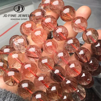 JD Natural Genuíno de Cobre Cabelo Rutilated de Quartzo, pedra preciosa de Elástico Redondo de Cristal Perla o Bracelete Raros 8-15mm Jóias de Alta Qualidade