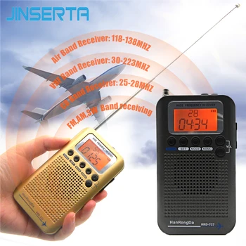 JINSERTA Banda de Rádio Digital Demodulador de FM/AM/SW/ CB/Ar/VHF Mundo da Banda Estéreo Rádio Portátil com Visor de LCD, Relógio Despertador