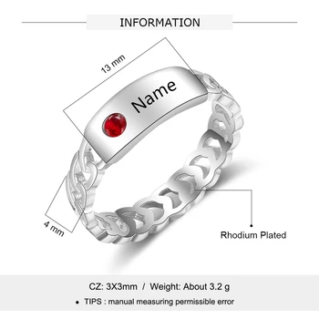 JewelOra Personalizado em 12 Meses Birthstone Anéis para Mulheres Cor de Prata Personalizados Gravura Nome de Anel de Presentes para a Namorada