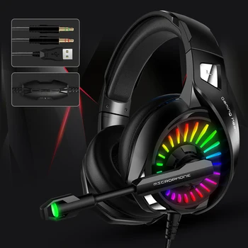 Jogos Fones de ouvido 7.1 Virtual Fone de ouvido com Fio 4D Estéreo de Luz do RGB Jogo de Fones de ouvido com Microfone para Xbox Um Computador Gamer PS4