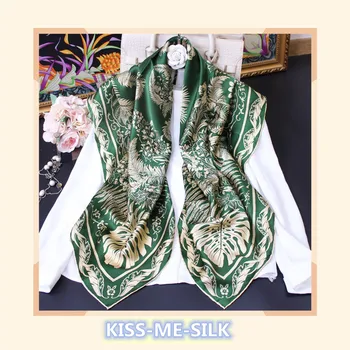 KMS Quente suave Jade Fênix de cetim de seda quadrado grande xale lenço enrolado a mão de amoreira-lenço de seda xale 110*110 CM/60G