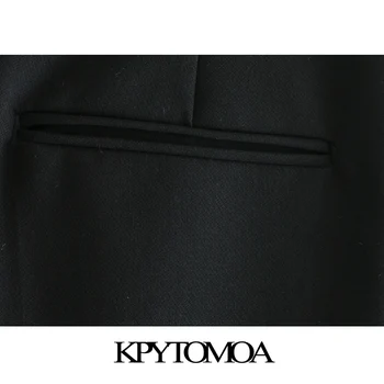 KPYTOMOA Mulheres 2020 Moda Desgaste de Escritório Bolsos Laterais Queimado Calças Vintage Cintura Alta com Zíper Voar Feminino Calças de Mulher