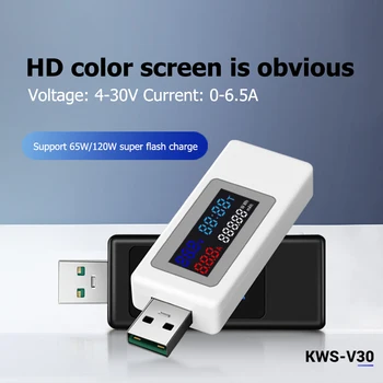 KWS-V30 6 em 1 USB Tester IPS Display Digital de Tensão DC de Alimentação Temporização Capacidade de Medidor e Detector de Adaptador