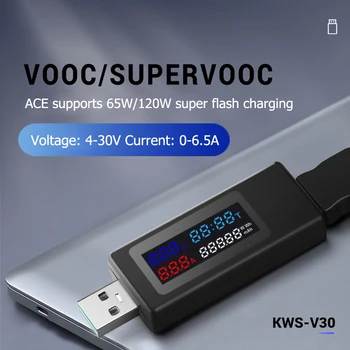KWS-V30 6 em 1 USB Tester IPS Display Digital de Tensão DC de Alimentação Temporização Capacidade de Medidor e Detector de Adaptador