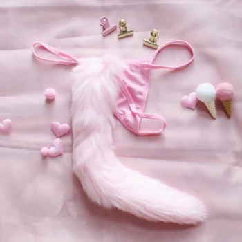 Kawaii Lolita meninas macio coração cor-de-rosa meninas coelho bonito rabo de cabelo bola Mulheres de roupas íntimas sexy calças de Lingerie Sexy g cadeia de calcinha