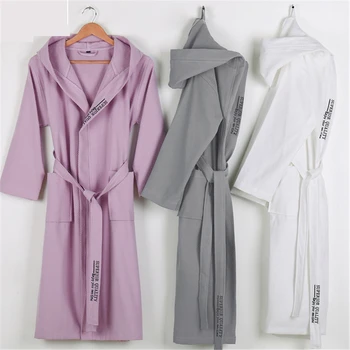 Kimono hotel de roupões de algodão homens e mulheres camisolas de waffle absorvente pijamas salão de beleza manto casuais, pijamas plus size