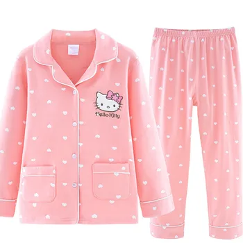 Kitty crianças pijama para meninas adolescentes de algodão nightclothes para meninas Loungewear algodão bebê roupas de menina para a primavera e o outono