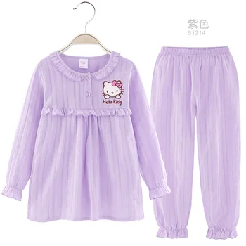 Kitty crianças pijama para meninas adolescentes de algodão nightclothes para meninas Loungewear algodão bebê roupas de menina para a primavera e o outono